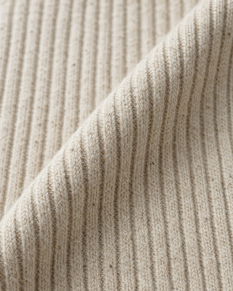 Macro of oatmeal organic cotton 1x1 rib knit